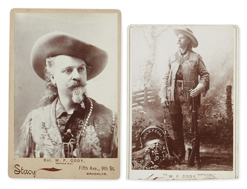 (WEST.) Pair of Buffalo Bill cabinet cards.